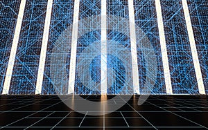 Futuristic numbers and doors, 3d rendering