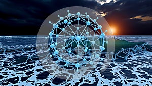 Futuristic Ocean Network at Sunset