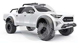 Futuristic off-road armored truck with rugged design and massive tires photo