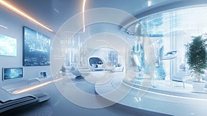 Futuristic Office Space Filled with Advanced Technology and Innovation