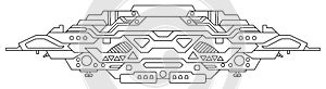 Futuristic outer space battle starship. UFO unidentified flying object aliens. Detailed vector illustration