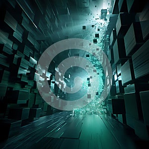 Futuristic Parametric White Room with Floating Cubes photo