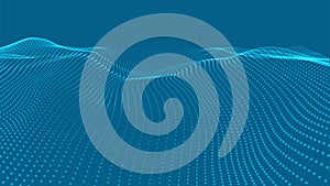 Futuristic particle wave. Abstract technology background. Big data visualization. 3D rendering. Vector illustration.