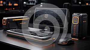 Futuristic PC setup with advanced design elements