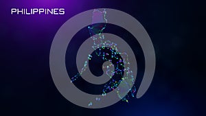 Futuristic Philippines Map Polygonal Blue Purple Connected Lines And Dots Wireframe Network With Text On Hazy Flare Bokeh