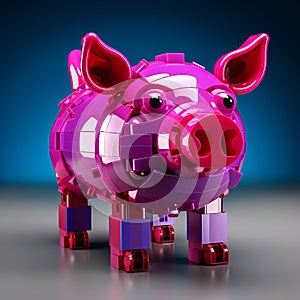 Futuristic Pink Lego Pig - Symbolic 3d Art With Vray Tracing