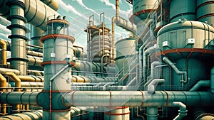 Futuristic Pipeline, storage tanks and pipe rack of industrial plant