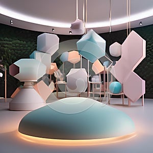 A futuristic playground of interactive shapes and forms, inviting the viewer to explore and engage with the artwork, sparking cu