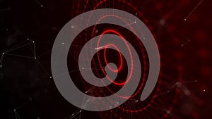 Futuristic point circle with red abstract network connection. Dark background with a dynamic triangulars. 3d rendering