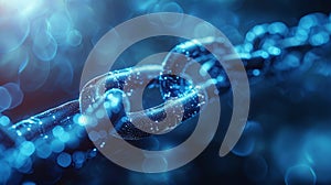 A futuristic polygonal illustration of Blockchain technology. A concept of cryptocurrency development on a blue