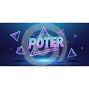 Potere Word 3D Neon Lights Retro Synthwave Style, Geometric Shapes, Futuristic Design, cyber monday, cyber monday shopin