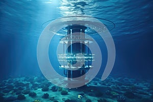 Futuristic power plant of the future in the ocean, water energy