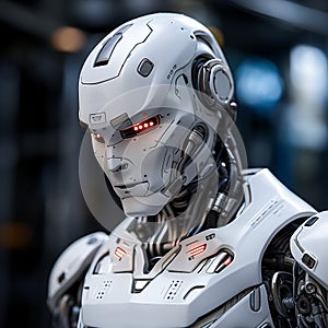 Futuristic precision-engineered white humanoid robot