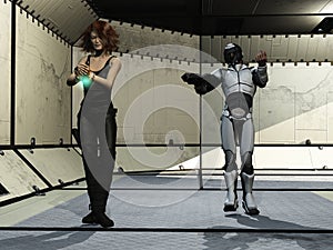 Futuristic prisoner and guard