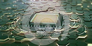 Futuristic processor concept. Global database in digital cyberspace