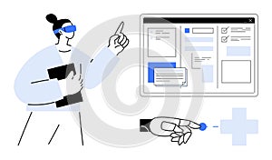 Futuristic Professional Navigating Virtual Interface with Gesture and VR Technology