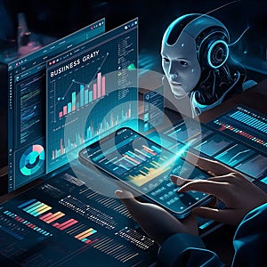 Futuristic Programmer Analyzing Data on Advanced Devices