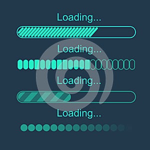 Futuristic progress loading bar. Set of indicators. Download progress, web design template, interface upload.Vector