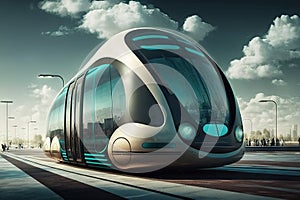 futuristic public transportation system, with driverless cars and high-speed wireless charging