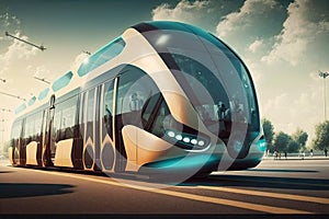 futuristic public transportation system, with driverless cars and high-speed wireless charging