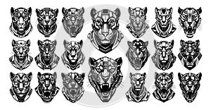 Futuristic puma cyborg head in front view illustration design bundle