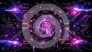 Futuristic Purple Circuit Board Technology Background, Artificial Intelligence System