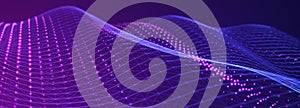 Futuristic purple waves background. Sound wave element. Equalizer for music. Big data visualization. 3d. Widescreen