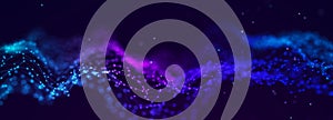 Futuristic purple waves background. Sound wave element. Equalizer for music. Big data visualization. 3d. Widescreen