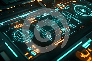A futuristic quantum AI-powered interface, displaying glowing cybernetic encryption nodes, pulsating