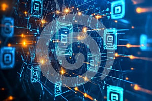 A futuristic quantum AI-powered interface, displaying glowing cybernetic encryption nodes, pulsating