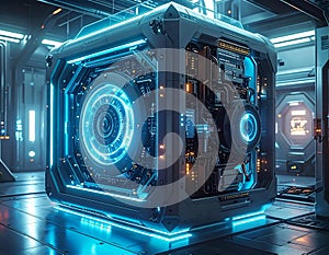 Futuristic Quantum Computer AI Core Processor High Tech Data Center Technology Concept 3D Render