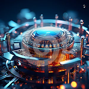 Futuristic quantum computer chip close-up