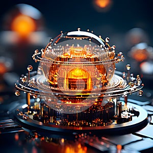 Futuristic quantum computer chip close-up