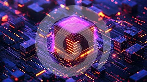 Futuristic Quantum Computer Core with Glowing Circuits