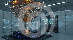 Futuristic quantum computer processing complex data