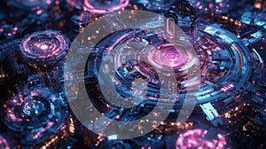 Futuristic quantum computer processing data in complex system