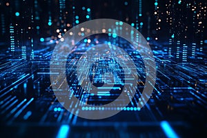 Futuristic quantum computer processing data with glowing circuits