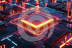 Futuristic quantum computer processing data with glowing circuits