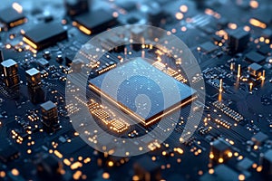 Futuristic Quantum Computing Circuit Board Concept with Glowing Elements and Technology