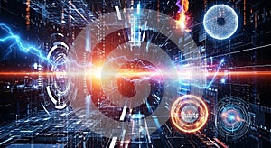 Futuristic Quantum Computing Concept with Digital Circuitry and Visualized Qubits