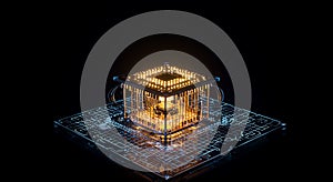 Futuristic Quantum Computing Processor with Glowing Digital Circuitry