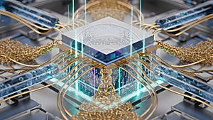 Futuristic Quantum Processor Modern Technology Circuits Computing Power