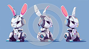 Futuristic rabbit transformer for education companion or creative service. Robot level evolution modern character.