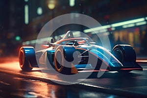 Futuristic race car on the street. light effect 3d rendering. generative ai