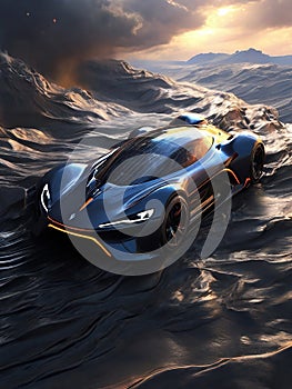 Futuristic race cars blazing through the boundless expanse of a distant galaxy