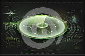 Futuristic radar screen, searching target. Air search. Military search system . Navigation interface wallpaper. Control