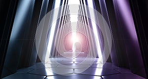Futuristic Realistic Sci-FI Corridor With White Lights And Reflections. 3D Rendering