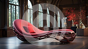 Futuristic Red Chaise Lounge With Rococo Elegance In London