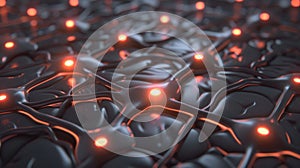 Futuristic Red Lights Embedded in Dark Hexagonal Pattern Surface