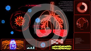 Futuristic red monitor of Pulmonary Edema